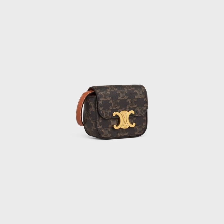 Celine Triomphe Canvas Mini Bag tan front view