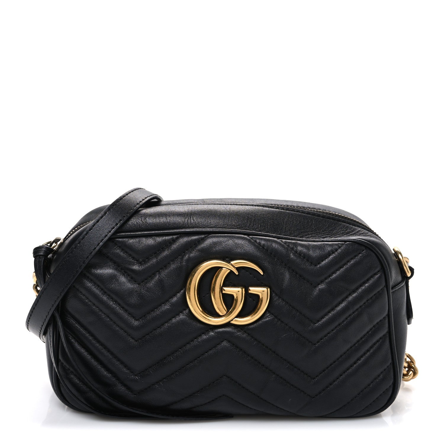 Gucci Calfskin Matelasse Small GG Marmont Chain Shoulder Bag Black