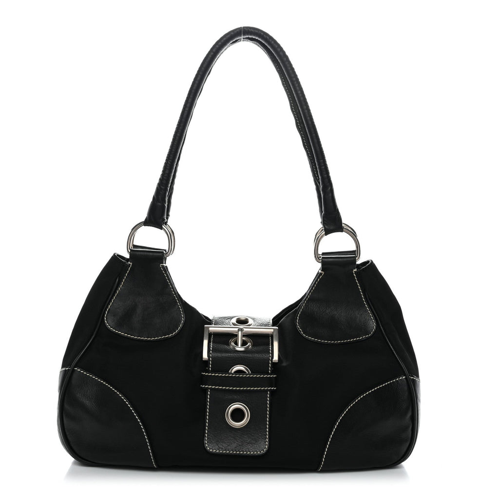 Prada Tessuto Nylon Moon Shoulder Bag Black