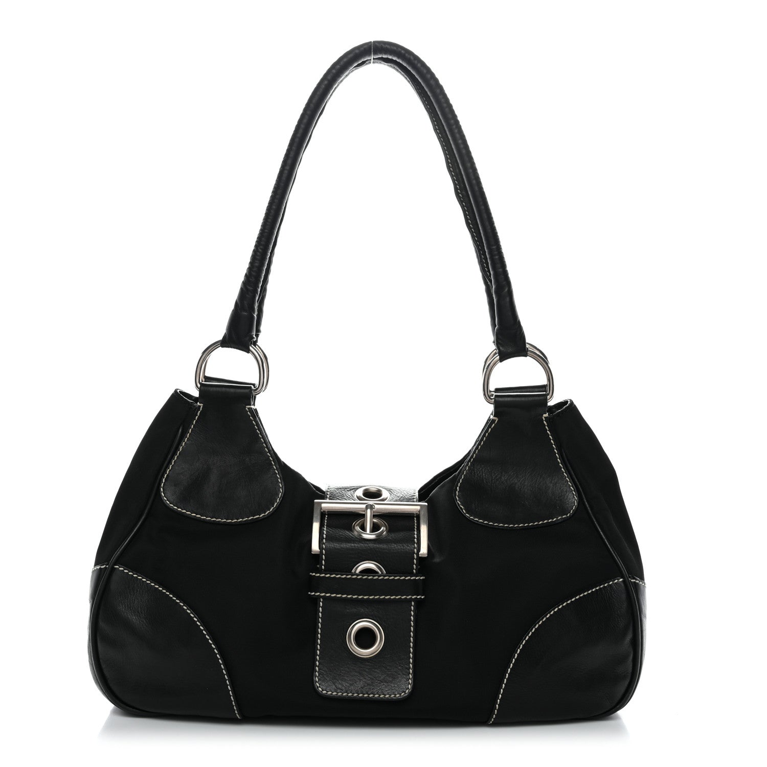 Prada Tessuto Nylon Moon Shoulder Bag Black