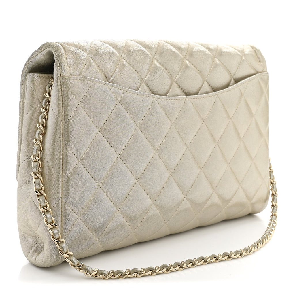 Chanel Iridescent Calfskin Quilted Clutch With Chain Flap Light Gold