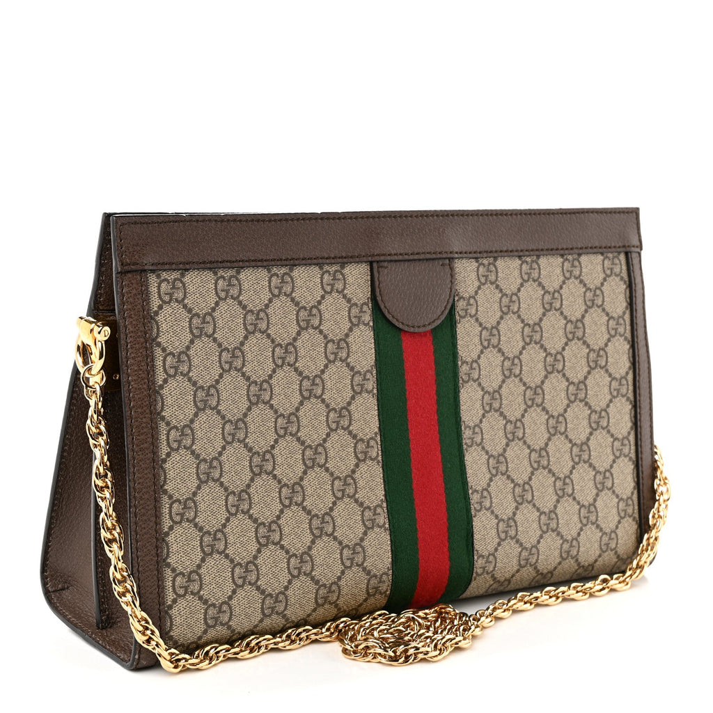 Gucci GG Supreme Monogram Web Medium Ophidia Chain Shoulder Bag Brown