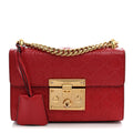 Gucci Guccissima Small Padlock Shoulder Bag Hibiscus Red