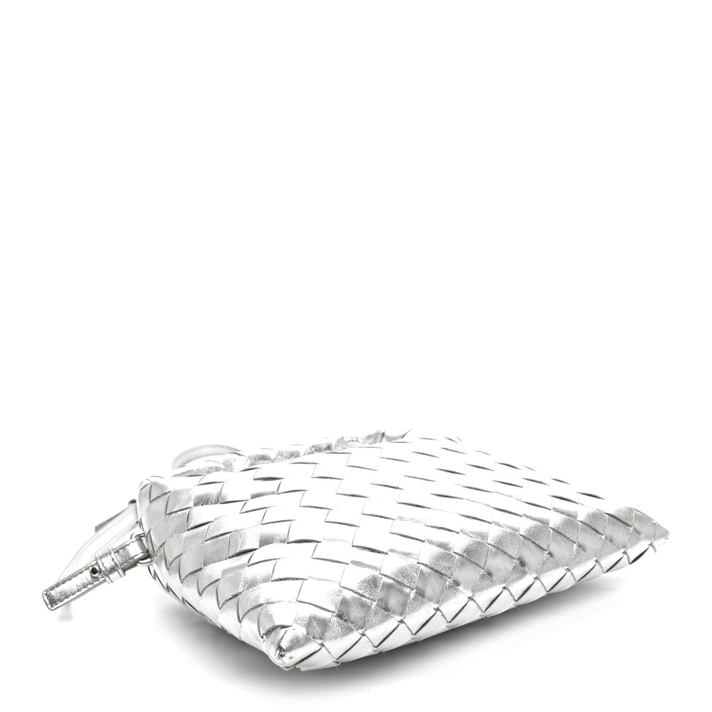 Bottega Veneta Metallic Lambskin Intrecciato Mini Hop Silver