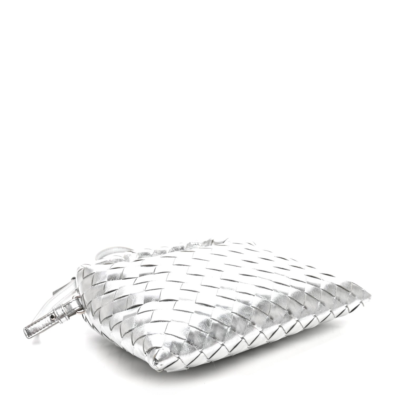 Bottega Veneta Metallic Lambskin Intrecciato Mini Hop Silver