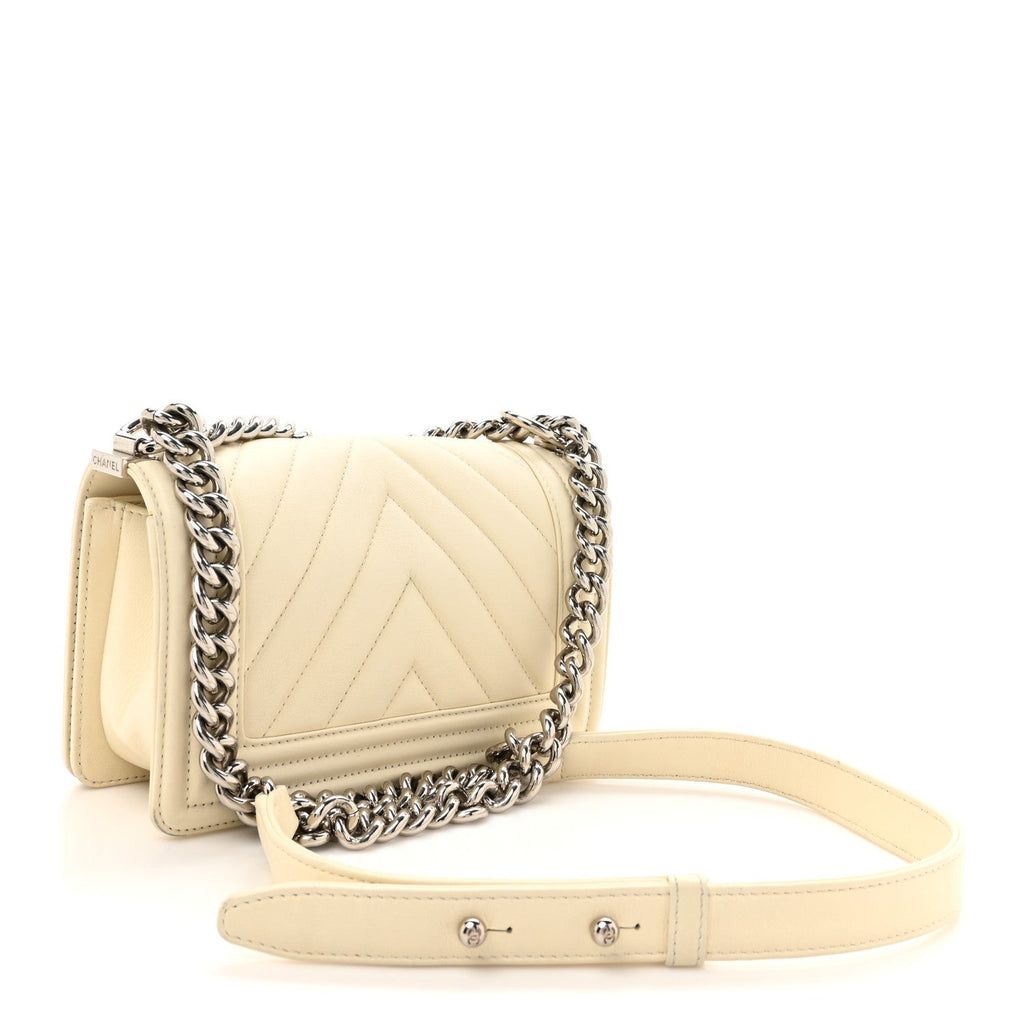 Chanel Calfskin Chevron Quilted Small Boy Flap White