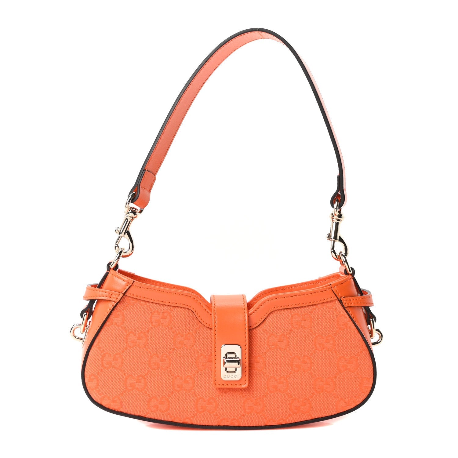 Gucci Calfskin Monogram Mini Moon Side Shoulder Bag Orange