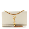 Saint Laurent Grain De Poudre Calfskin Medium Classic Monogram Kate Tassel Satchel Crema Soft