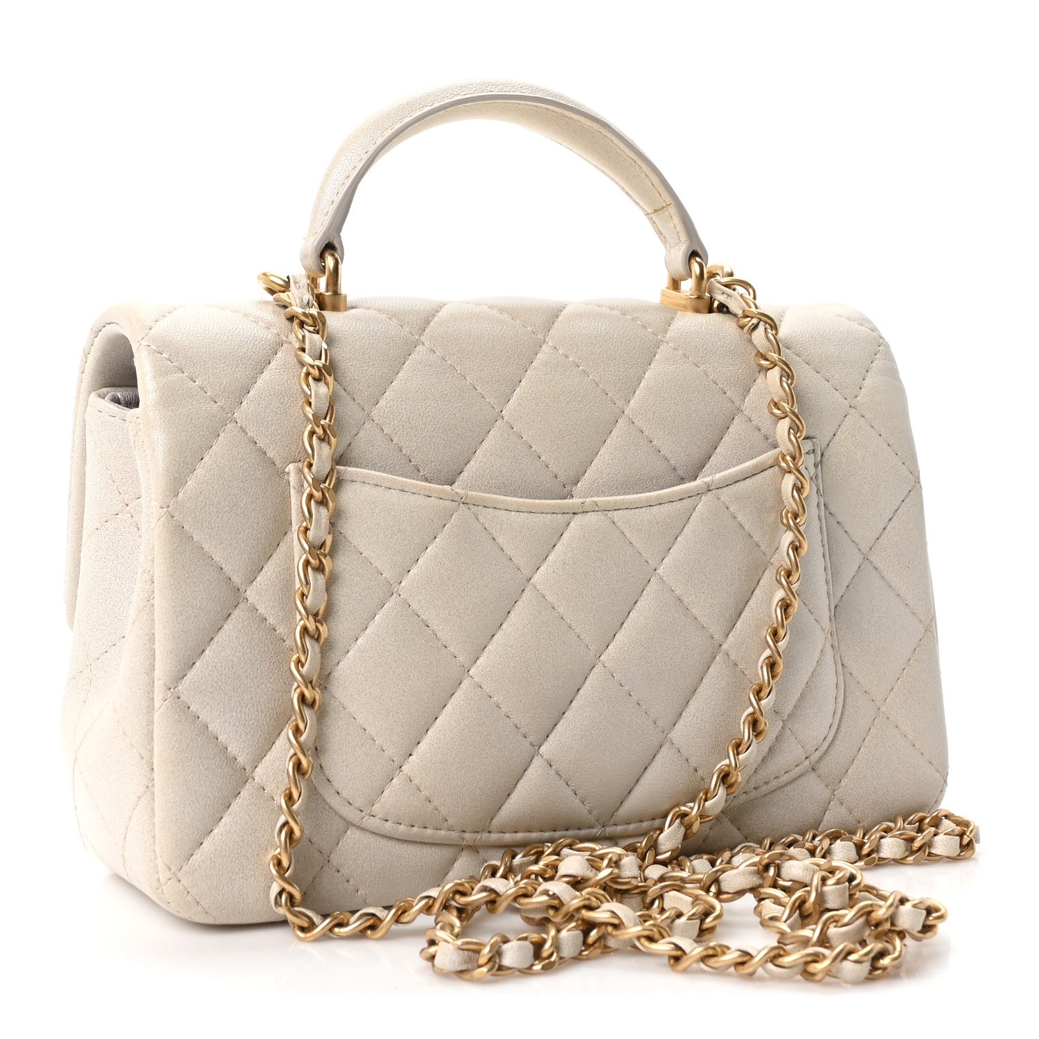 Chanel Iridescent Lambskin Quilted Mini Top Handle Rectangular Flap White