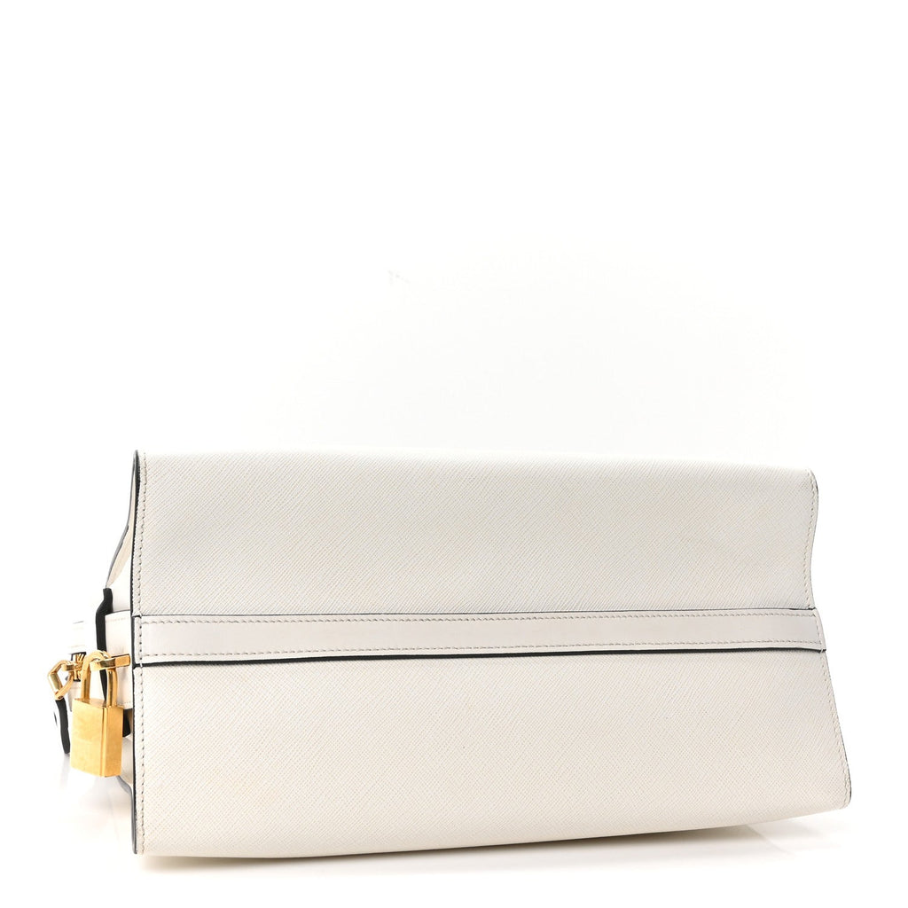 Prada Saffiano City Calfskin Medium Esplanade White Black