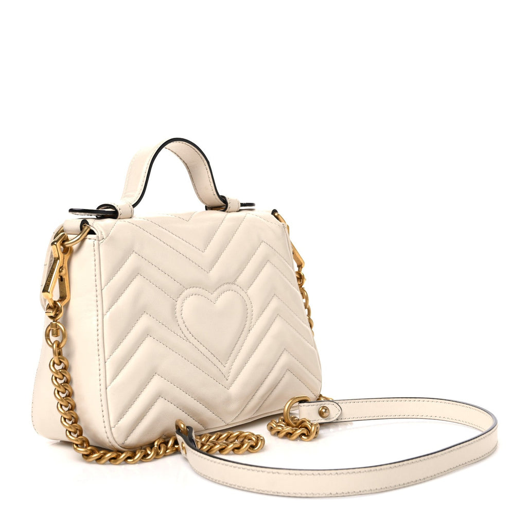 Gucci Calfskin Matelasse Mini GG Marmont Top Handle Shoulder Bag White