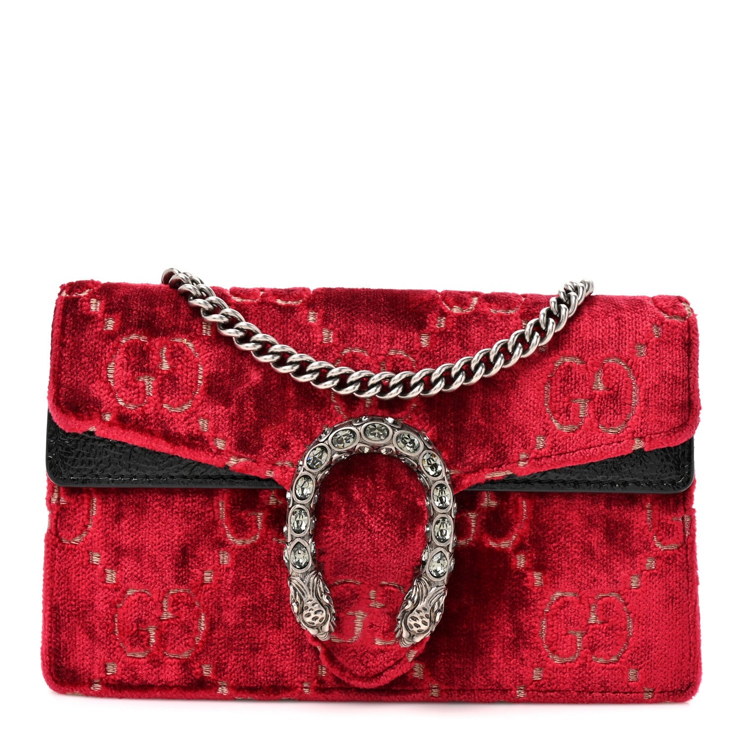 Gucci Velvet GG Monogram Super Mini Dionysus Shoulder Bag Red Cipria Black