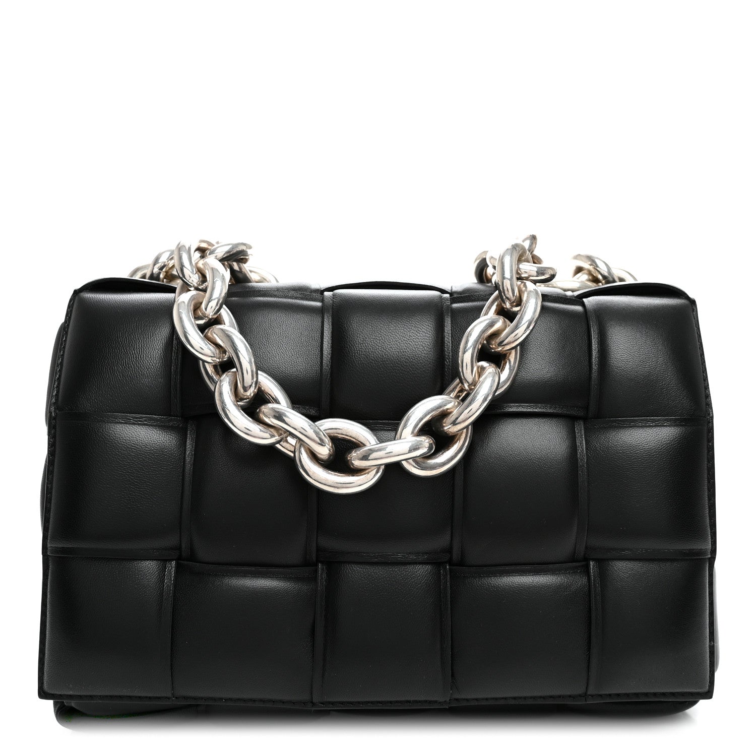 Bottega Veneta Lambskin Maxi Intreccio Padded Chain Cassette Crossbody Bag Black