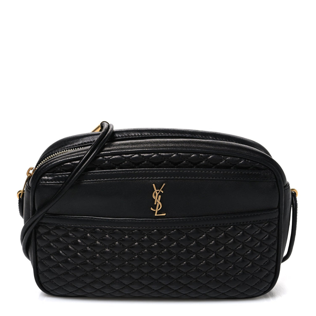 Saint Laurent Lambskin Quilted Victoire Camera Bag Black
