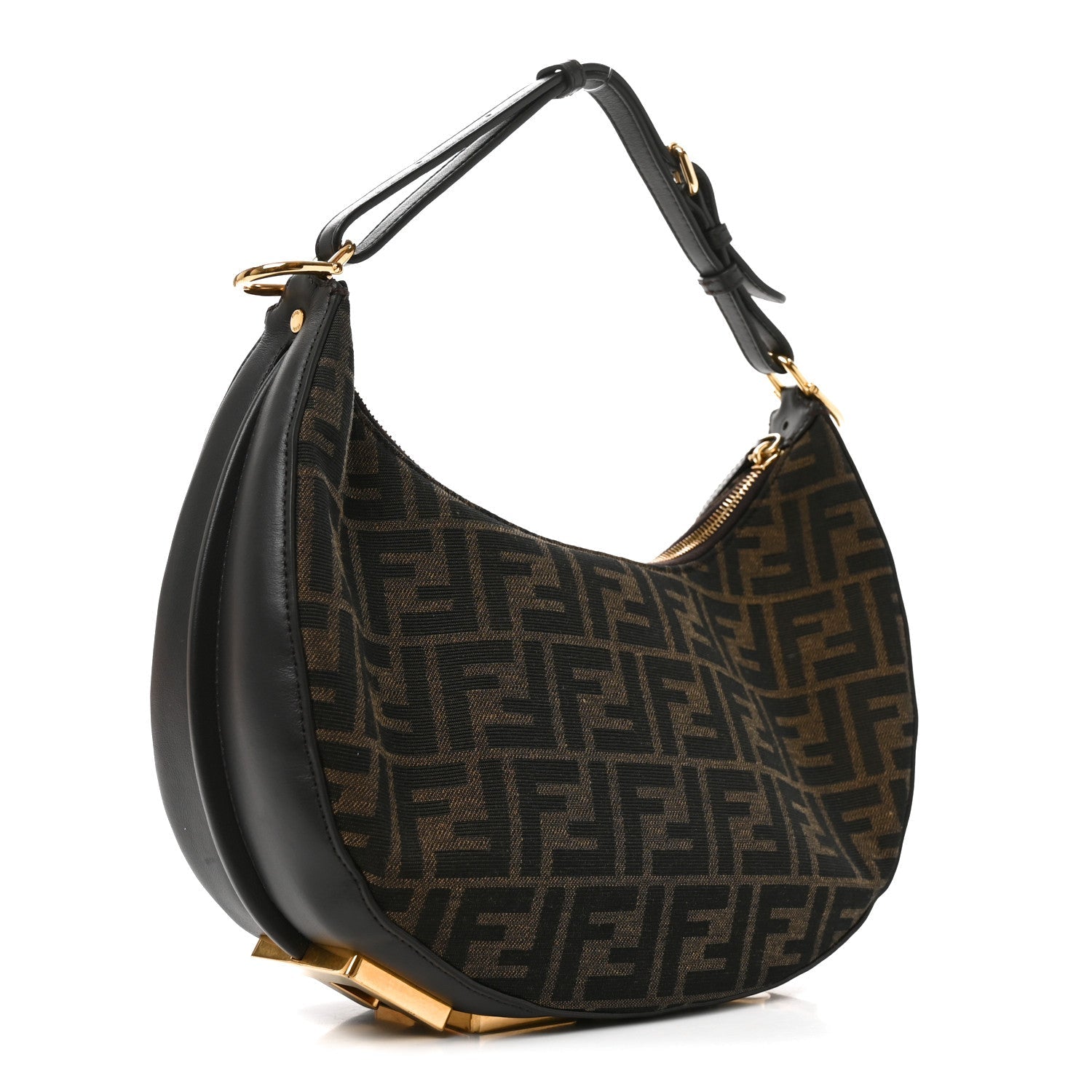 Fendi Fabric Jacquard Vitello Grace FF 1974 Small Fendigraphy Hobo Bag Tobacco Moro Ebano