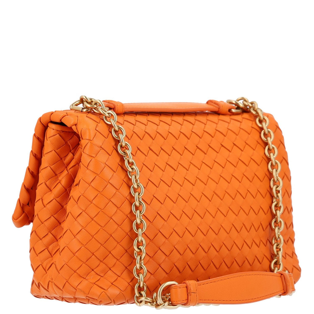 Bottega Veneta Nappa Intrecciato Baby Olimpia Shoulder Bag Orange