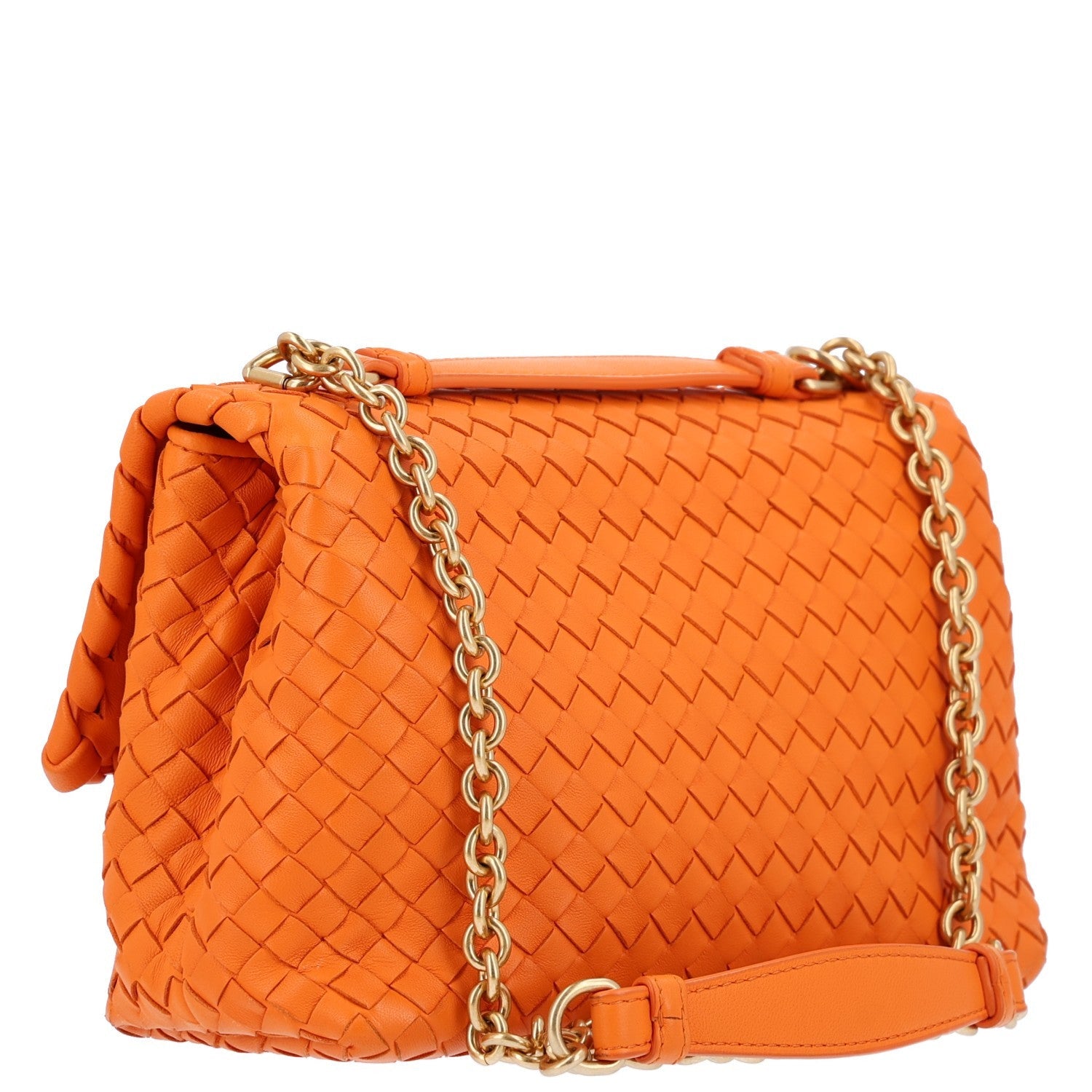 Bottega Veneta Nappa Intrecciato Baby Olimpia Shoulder Bag Orange