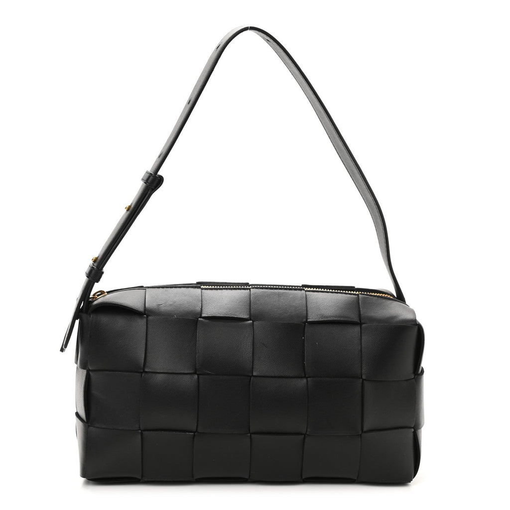 Bottega Veneta Brick Cassette bag front view black intrecciato