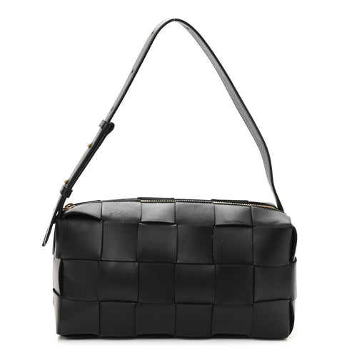 Bottega Veneta Brick Cassette bag front view black intrecciato