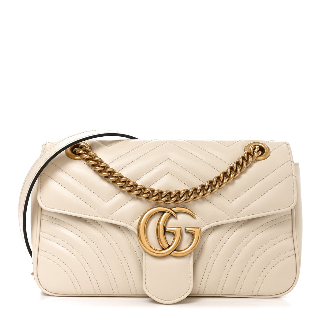 Gucci Calfskin Matelasse Small GG Marmont Shoulder Bag White