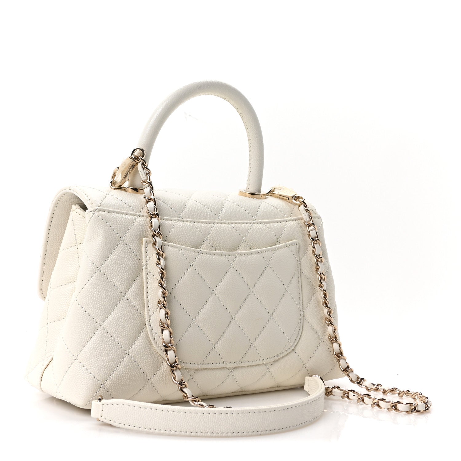 Chanel Caviar Quilted Mini Coco Handle Flap White