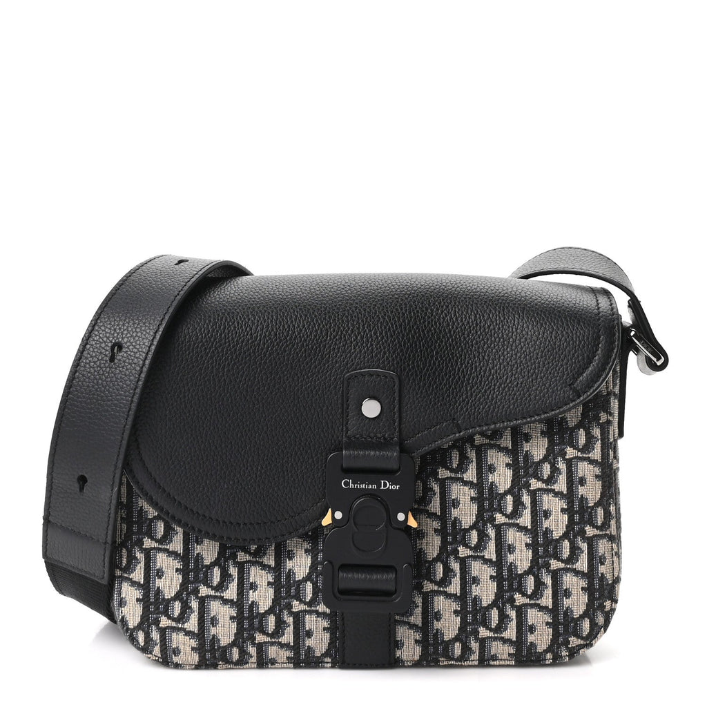 Dior Oblique Jacquard Grained Calfskin Small Saddle Messenger Bag Beige Black