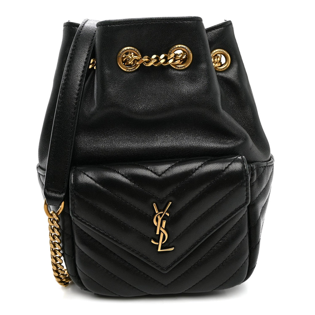 Saint Laurent Lambskin Matelasse Monogram Joe Nano Bucket Bag Black