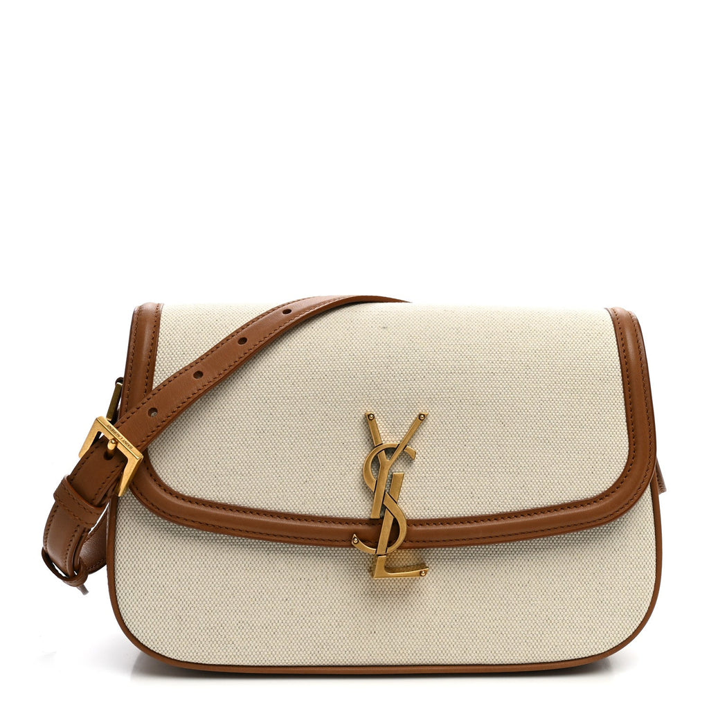 Saint Laurent Linen Calfskin Monogram Small Solferino Satchel Greggio Brick