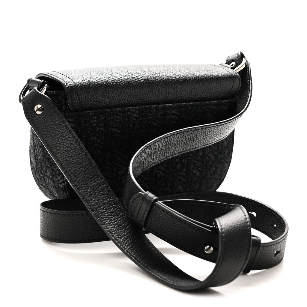 Dior Oblique Jacquard Grained Calfskin Mini Saddle Messenger Bag With Flap Black