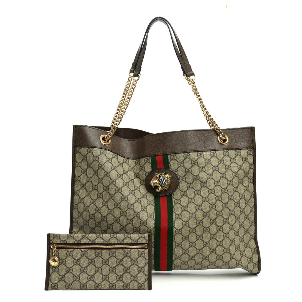 Gucci GG Supreme Monogram Large Rajah Chain Tote Beige New Acero