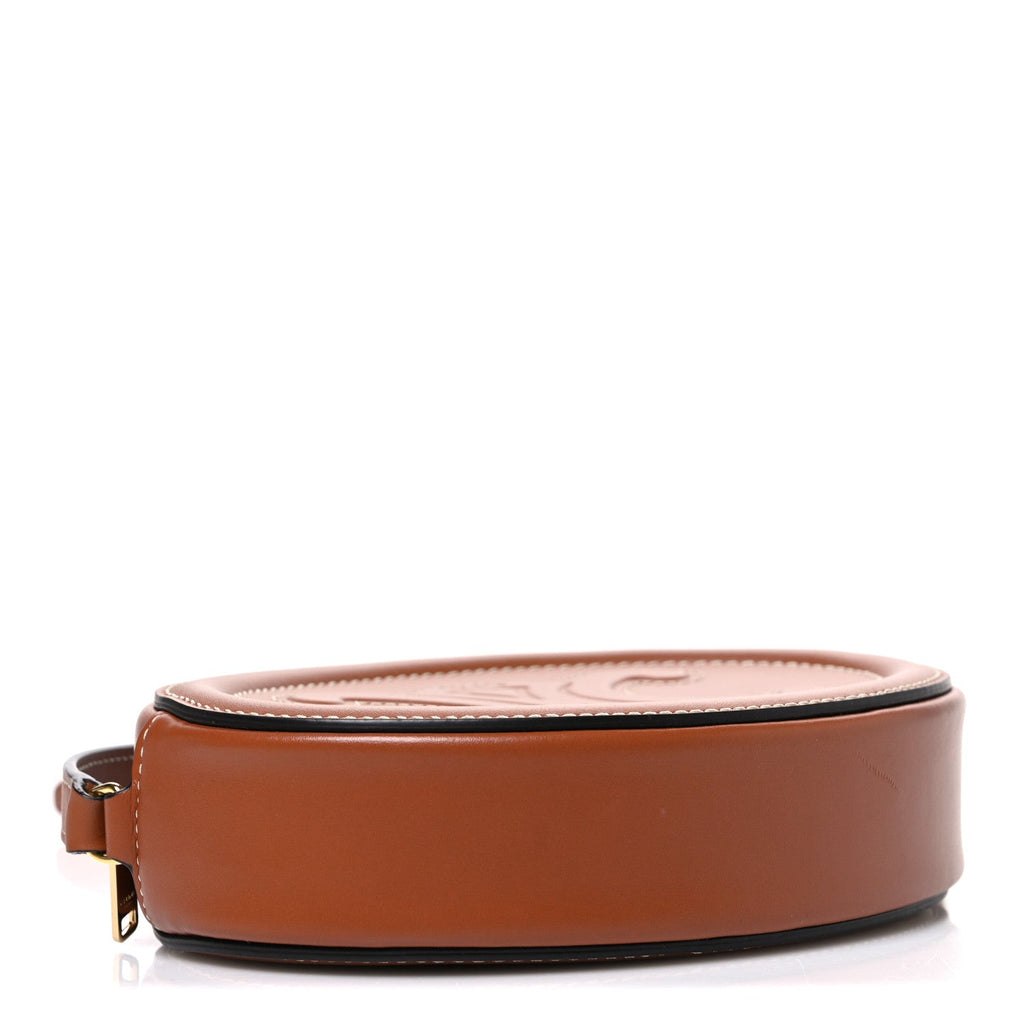 Celine Smooth Calfskin Cuir Small Triomphe Oval Crossbody Purse Tan