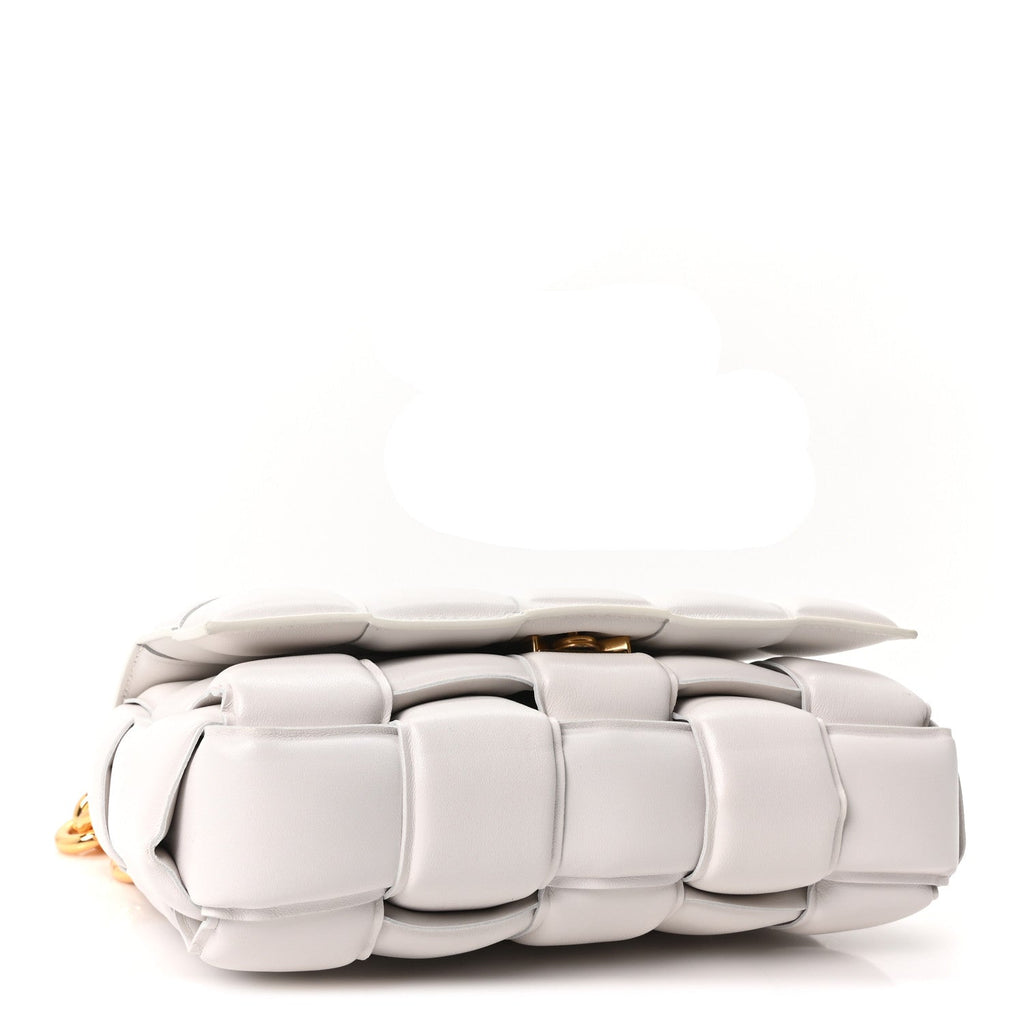Bottega Veneta Lambskin Maxi Intreccio Padded Chain Cassette Crossbody Bag White