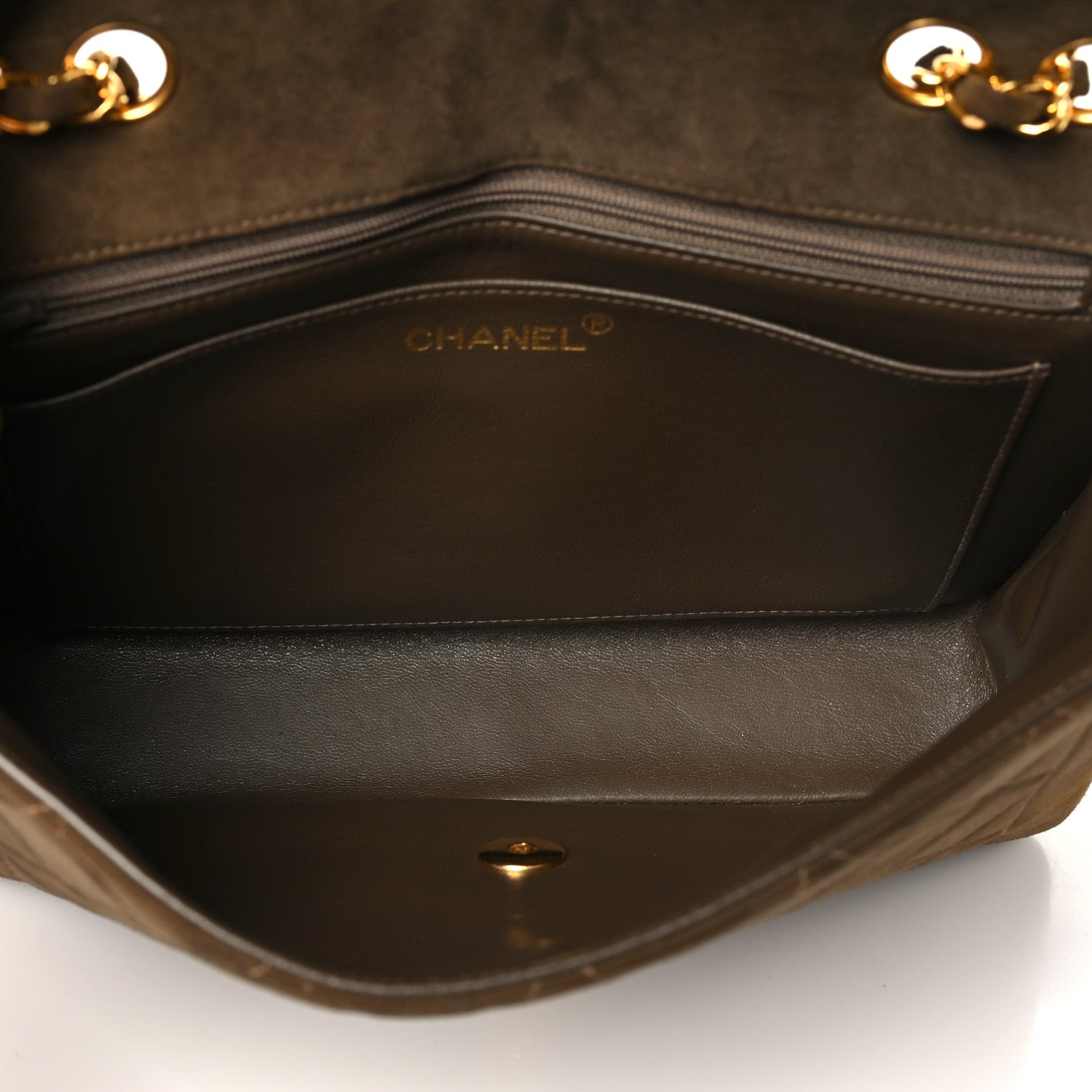 Chanel Suede Quilted Medium Single Flap Brown