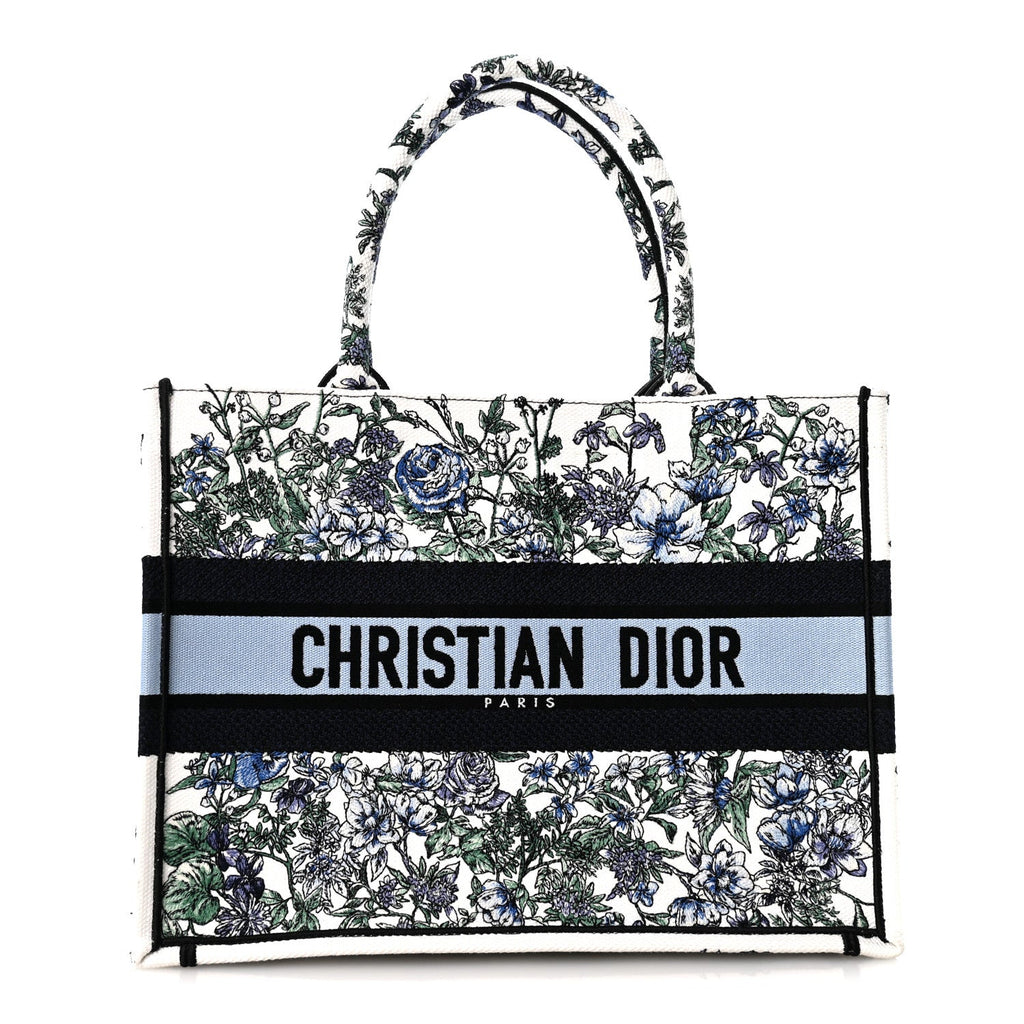 Dior Canvas Embroidered Medium Flowers Book Tote Blue