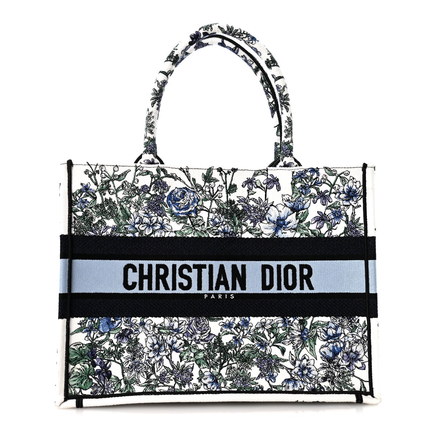 Dior Canvas Embroidered Medium Flowers Book Tote Blue