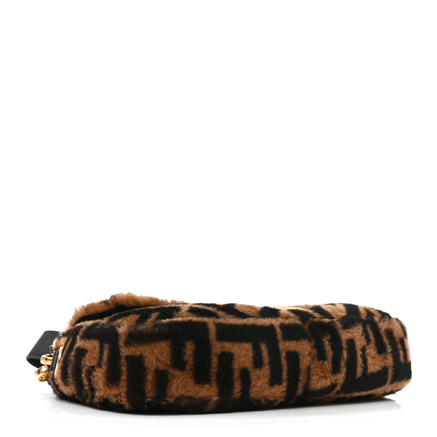 Fendi Shearling Vitello Dolce Macro FF 1974 Baguette Tobacco Black