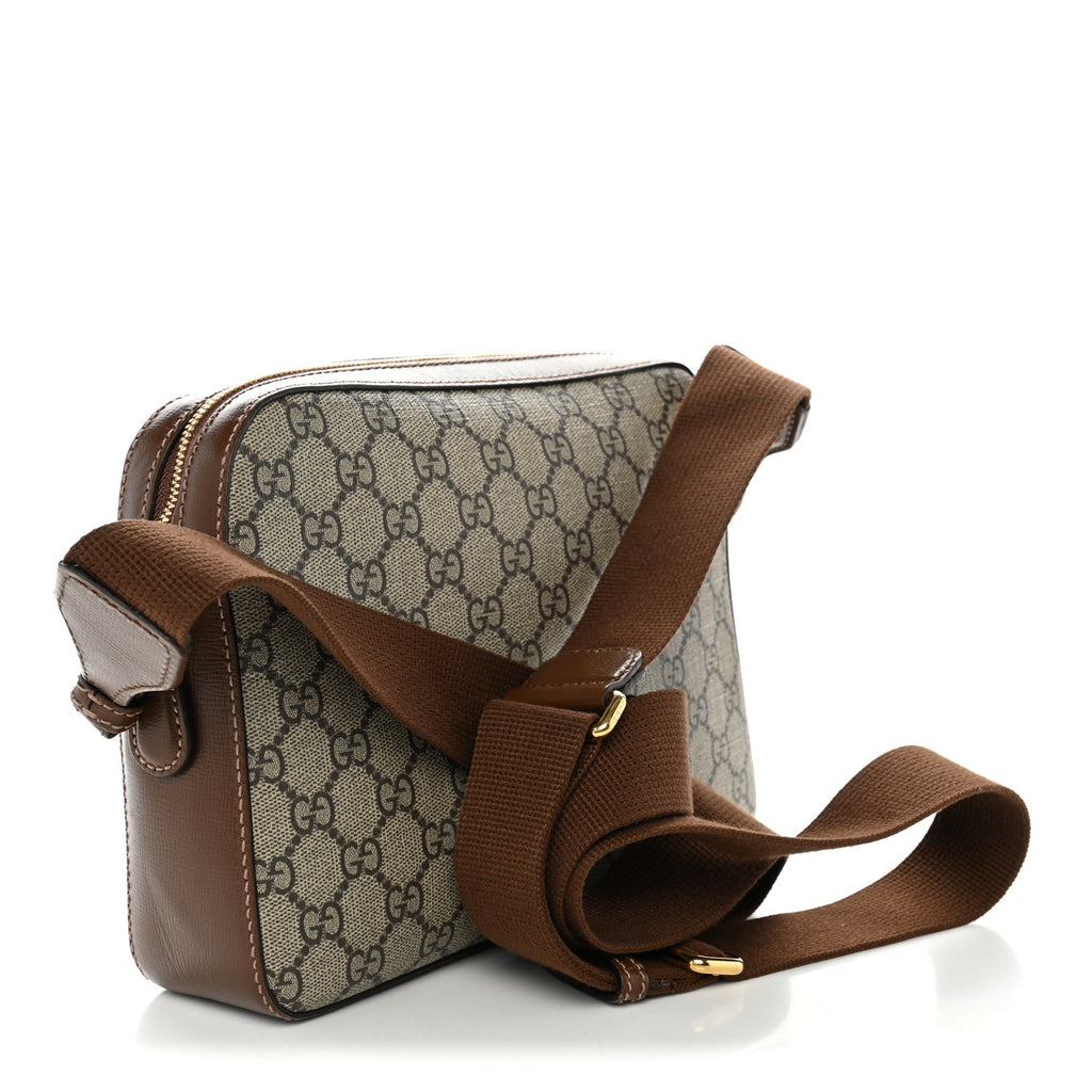 Gucci GG Supreme Monogram Azalea Calfskin Retro Interlocking G Messenger Shoulder Bag Beige Ebony Brown Sugar