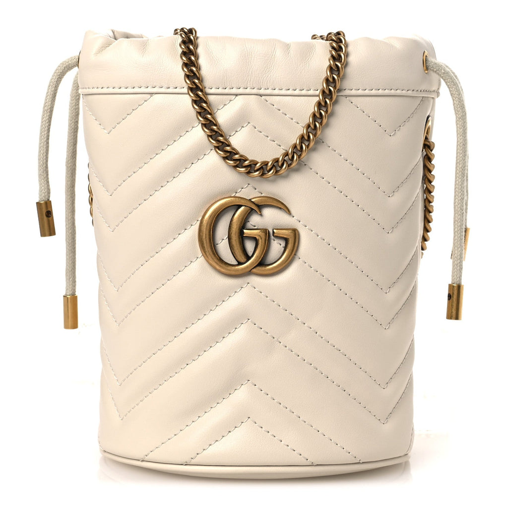 Gucci Calfskin Matelasse Mini GG Marmont 2.0 Bucket Bag White