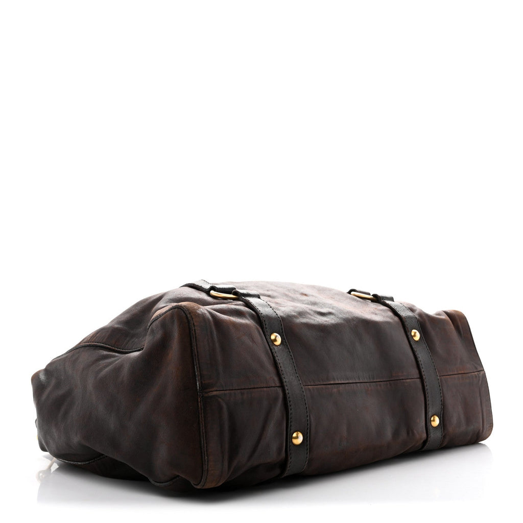 Miu Miu Vitello Lux Gathered Tote Brown