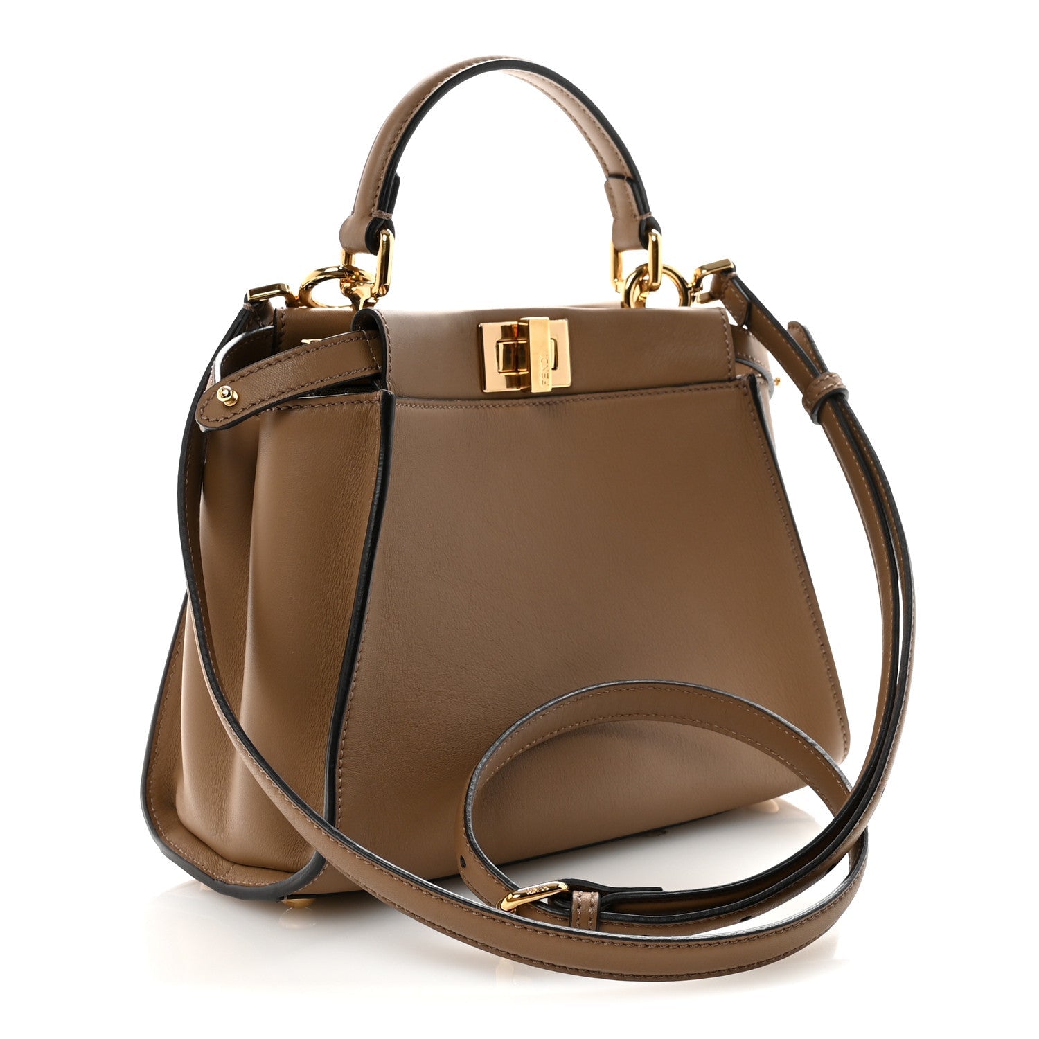 Fendi Vitello Seta Fabric Jacquard FF 1974 Mini Peekaboo Iconic Satchel Sand Tobacco Moro