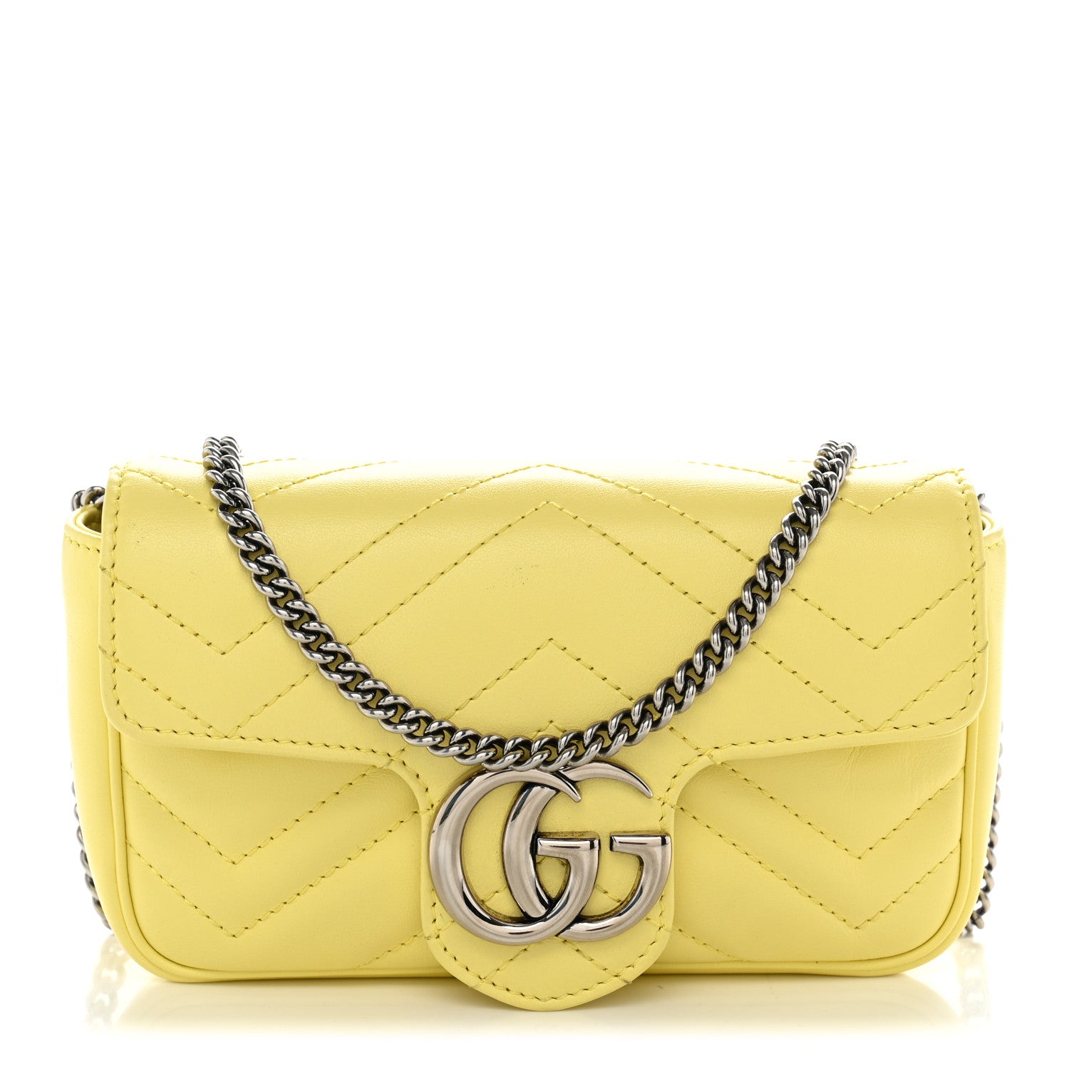 Gucci Calfskin Matelasse Super Mini GG Marmont Shoulder Bag Banana