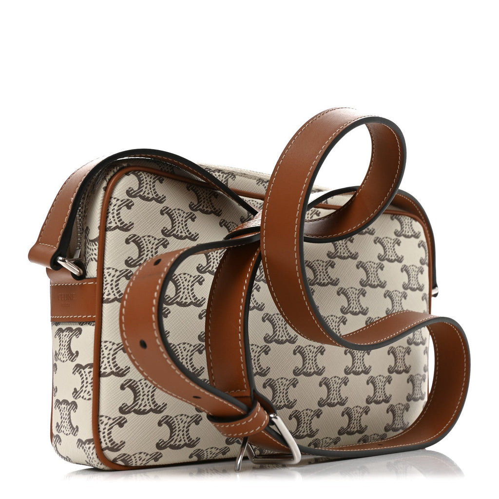 Celine Triomphe Canvas Medium Messenger Bag Tan Ecru