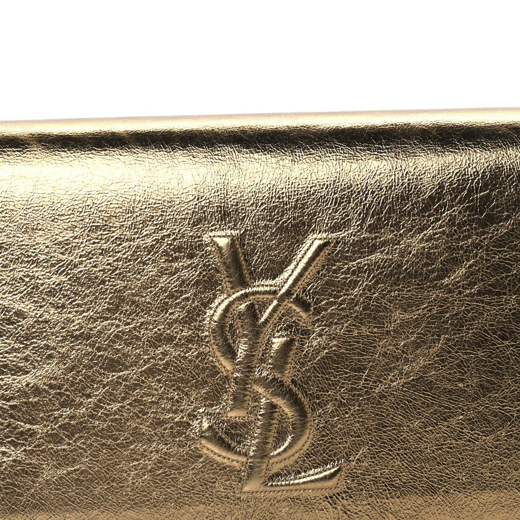 Saint Laurent Metallic Calfskin Monogram Large Belle De Jour Clutch Gold