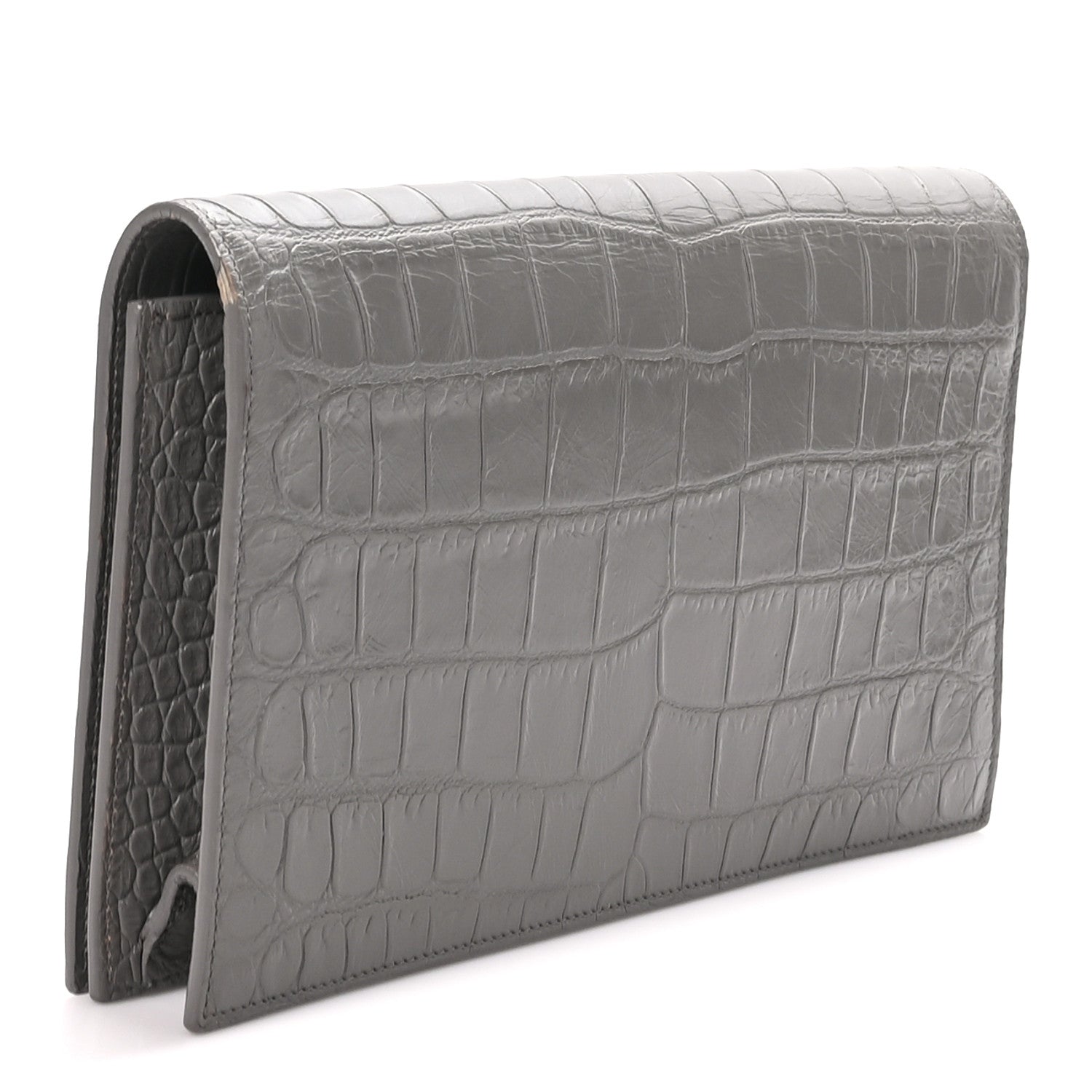 Saint Laurent Croc Embossed Calfskin Classic Kate Monogram Clutch Fog