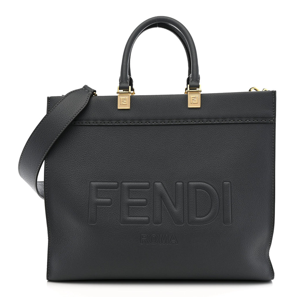 Fendi Vitello Cher Logo Debossed Medium Fendi Sunshine Shopper Tote Real Tempesta