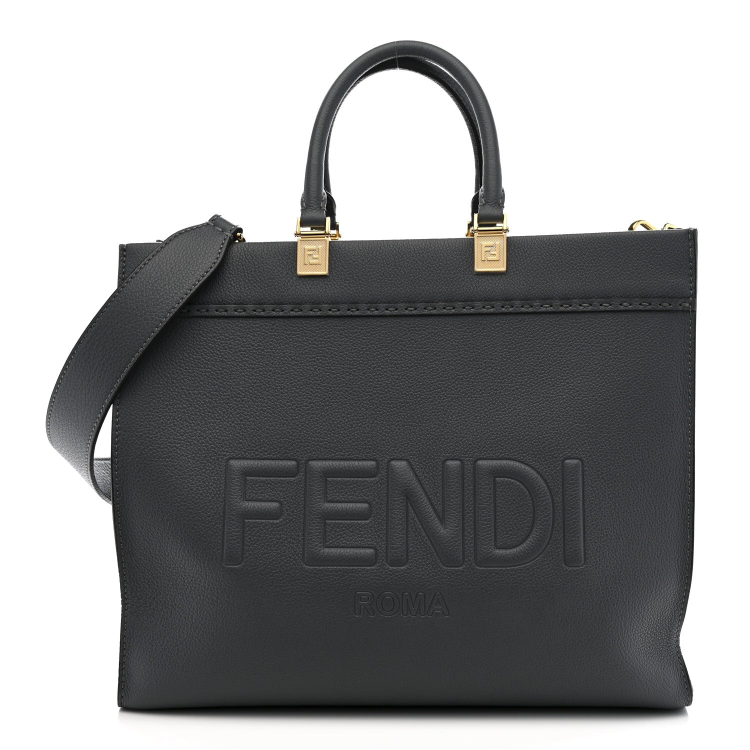 Fendi Vitello Cher Logo Debossed Medium Fendi Sunshine Shopper Tote Real Tempesta