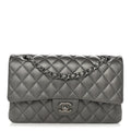 Chanel Metallic Calfskin Quilted Medium Double Flap Ruthenium Ruthenium