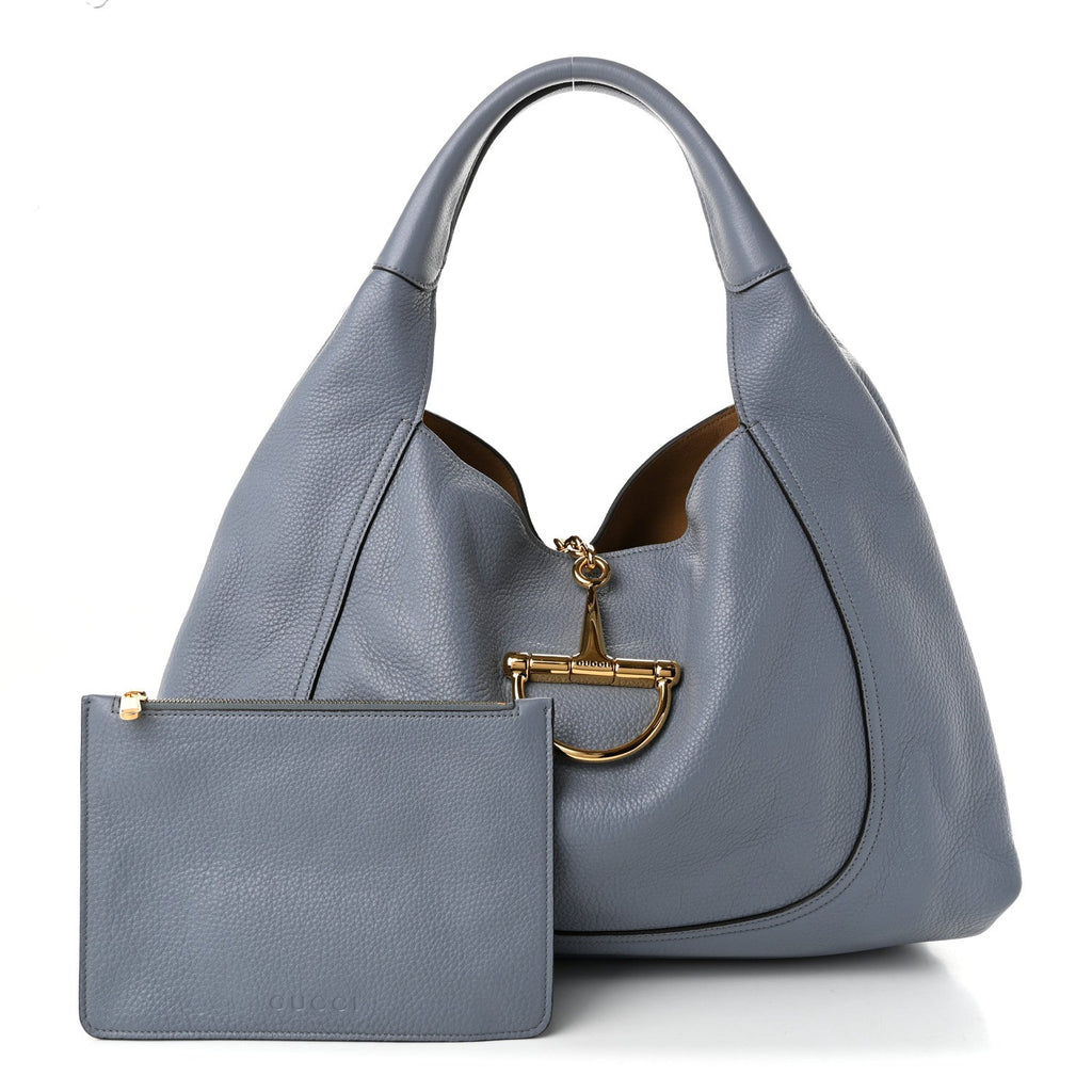 Gucci Grained Calfskin Softbit Medium Shoulder Bag Dusty Blue