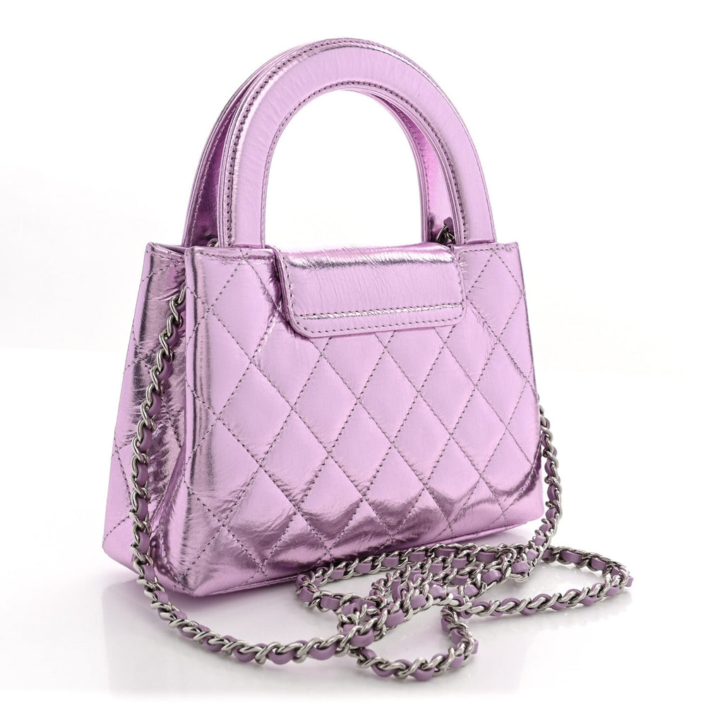Chanel Metallic Aged Calfskin Quilted Nano Kelly Shopper Pink