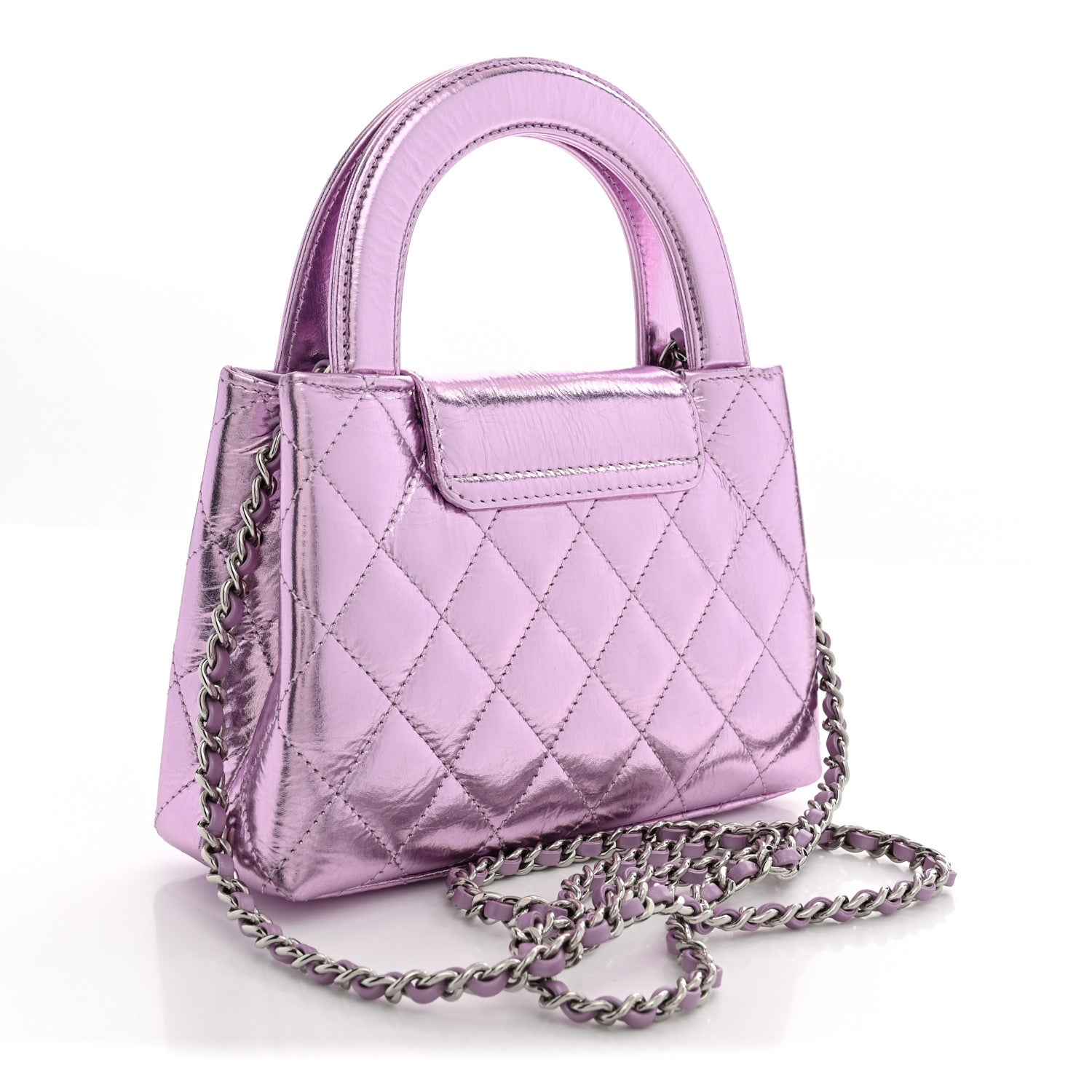 Chanel Metallic Aged Calfskin Quilted Nano Kelly Shopper Pink